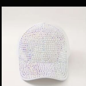 White Rhinestone Embellished Cap